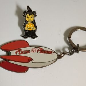 Loungefly Pizza Planet Red White Rocket Keychain with Witch Pin